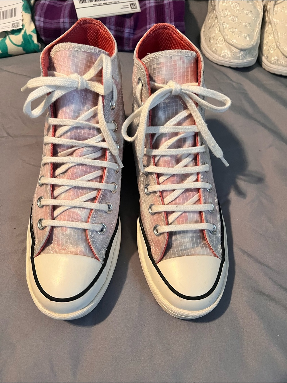 Converse Women's High-Top Sneakers in Coral Pink and White